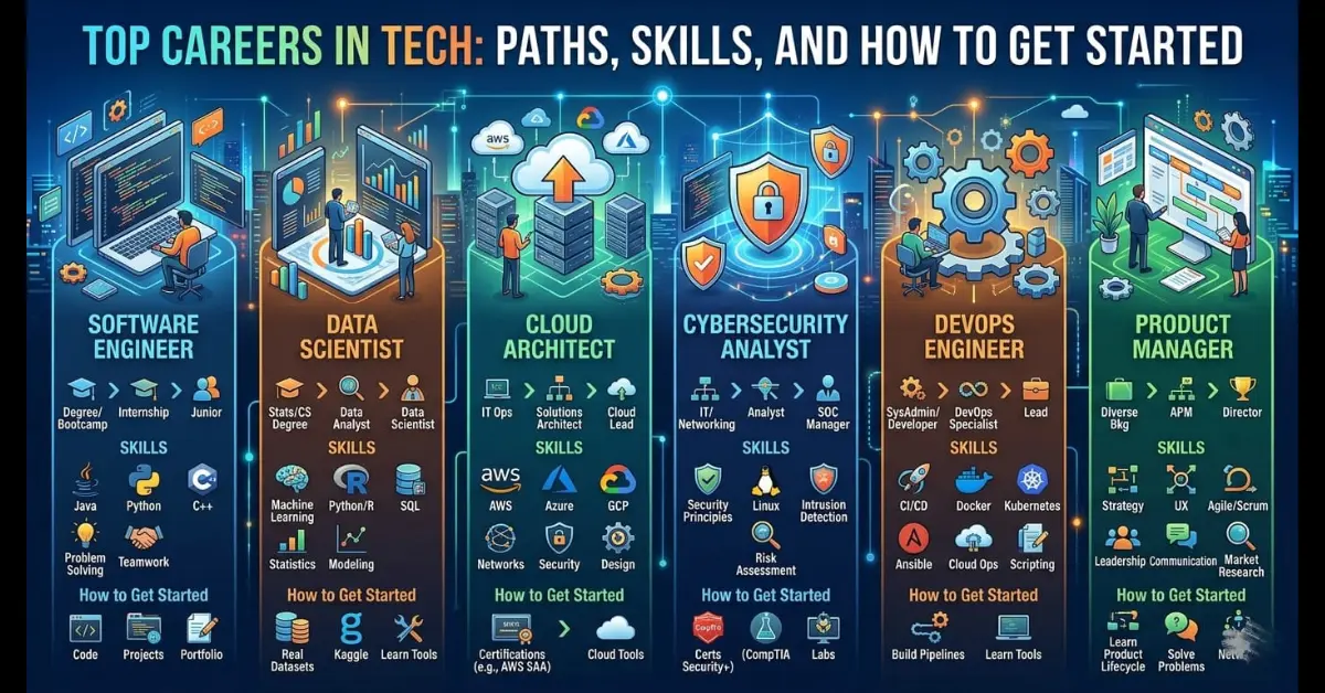 top careers in tech paths, skills, and how to get started